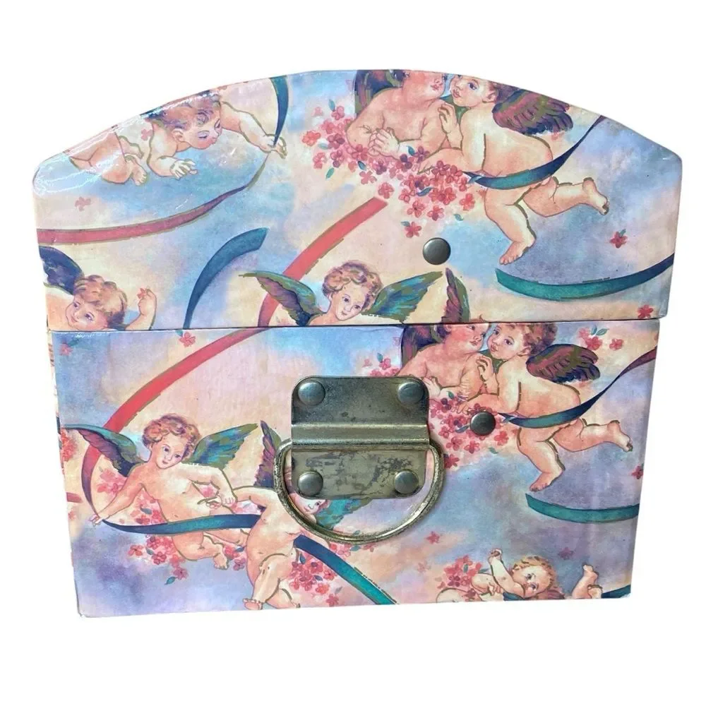 Vintage Angel Print Storage Box Treasure Chest Design Multipurpose Organizer